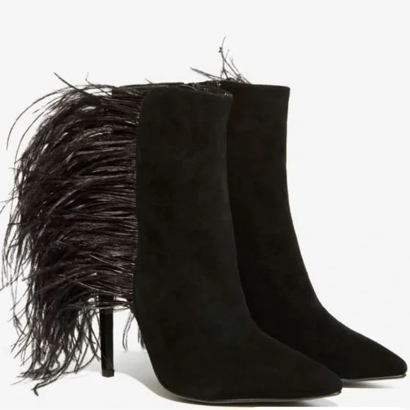 Jeffrey Campbell Ostrich feather leather suede Vain stiletto boots highheels 7.5 - Picture 2 of 13